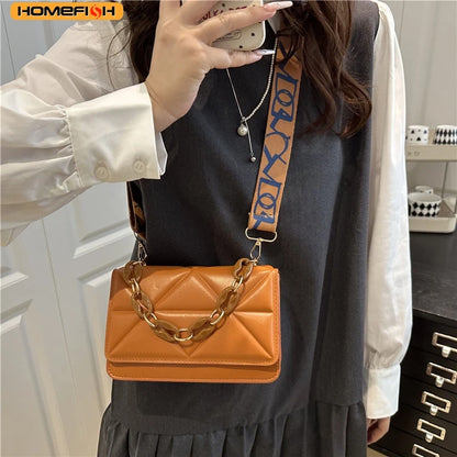 Homefish Women S Plaid Crossbody Bag Korean Style Solid Color Shoulder Small Square Bag