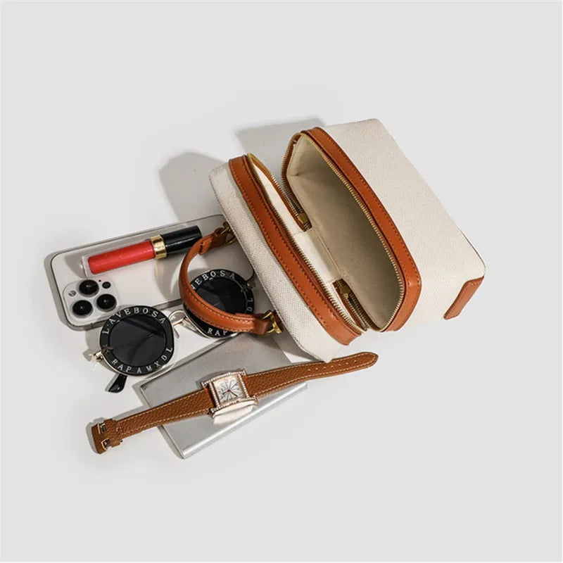 Canvas & Leather Box Bag – Retro Crossbody Tote for Women