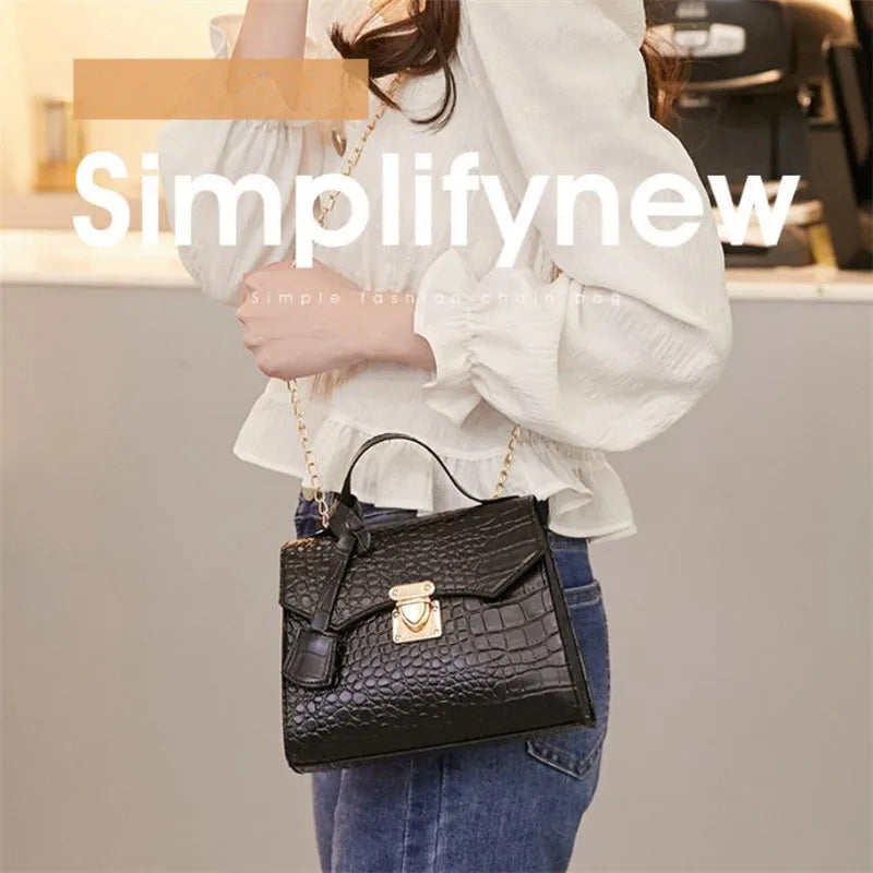 Crocodile Pattern Mini Tote Bag – Chain Crossbody Handbag