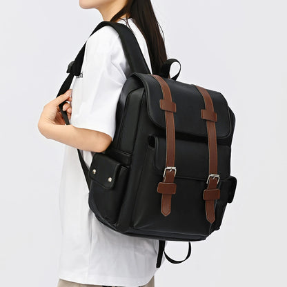Retro Crazy Horse Leather Flip Cover Student School Bags Large Capacity Business Computer Backpack