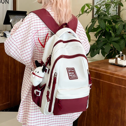 Fresh Versatile Color Blocked Student School Bags Lightweight Large Capacity Multi-Layer Storage