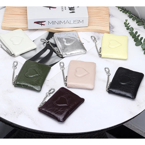 Oil-Wax Cowhide Small Lady S Heart Coin Purse Card