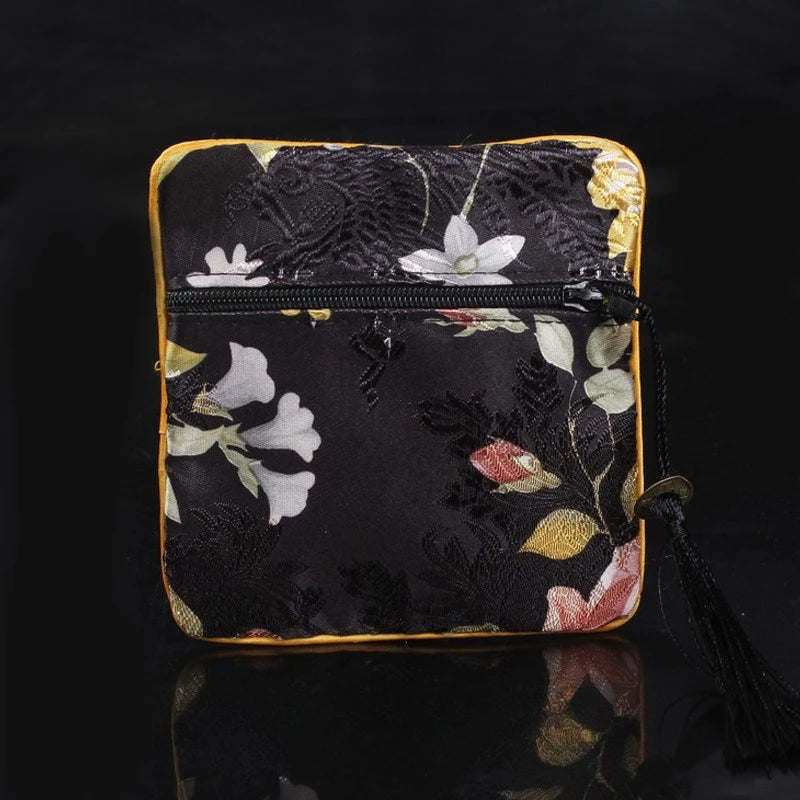 Chinese Style Embroidered Purse Exquisite Embroidery Flower Wallet Coin Pouch Storage Bag Gift