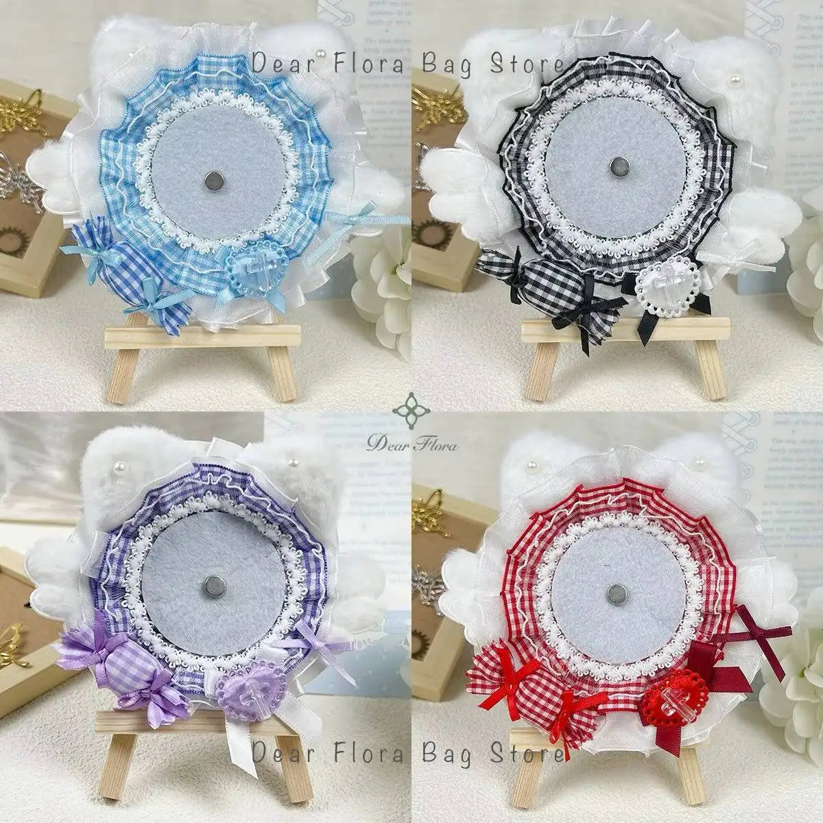 Cat Ear Badge Holder for Itabag – Handmade Lace Flower Wings Pin Tray