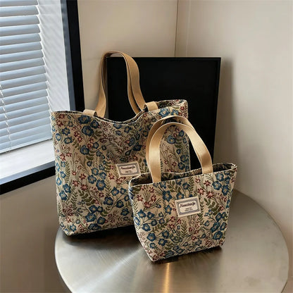 Floral Canvas Tote Bag with Blossom Pattern