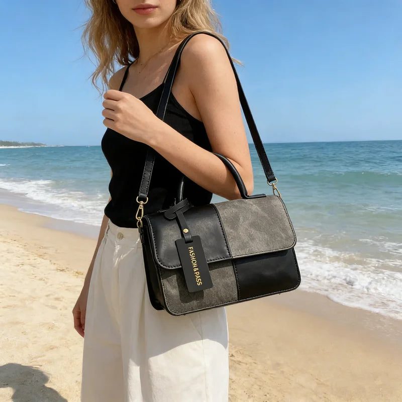 Patchwork Leather Crossbody Bag – Vintage Top Handle Purse