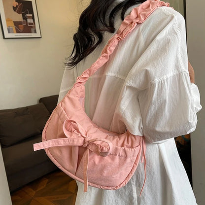 Padded Noodle Tote Bag – Bow Drawstring Ruched Shoulder Purse