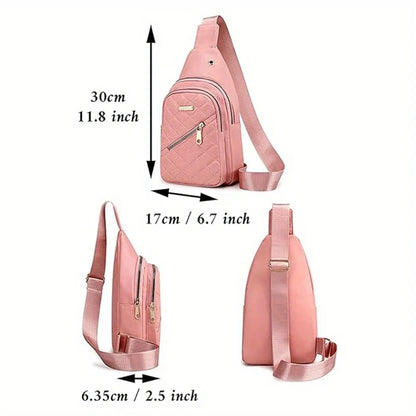 Quilted Sling Bag with Gold Zipper – Multi-Pocket Crossbody