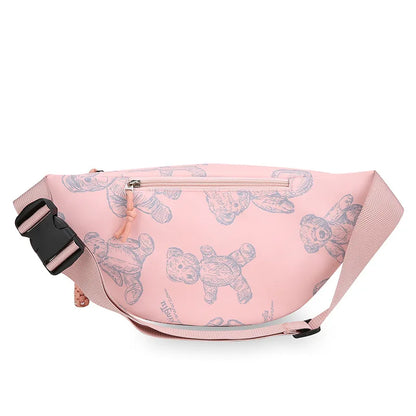 Cute Little Bear Crossbody Bag Women Casual Oxford Fabric Large-Capacity Single-Shoulder Waist Bag