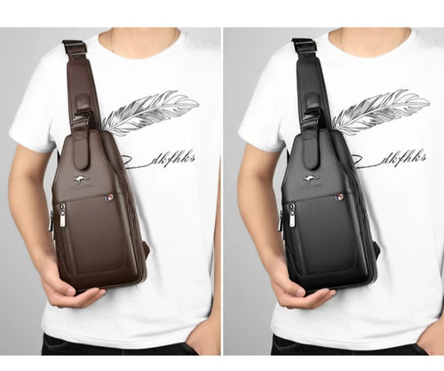 Men S Chest Bag Cowhide Crossbody Casual Single-Shoulder Bag
