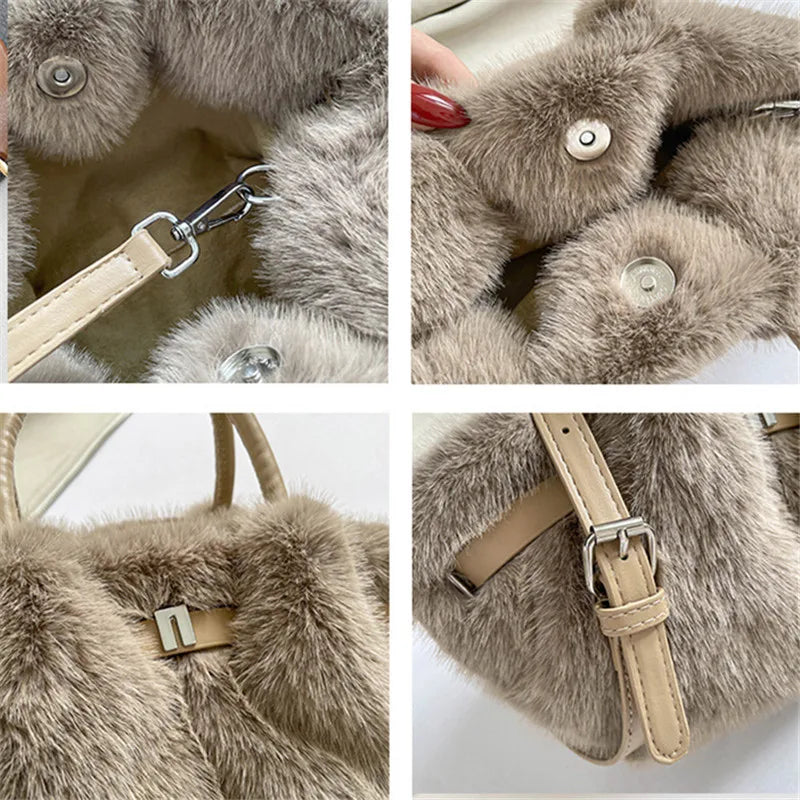 Faux Mink Fur Plush Tote Bag for Women