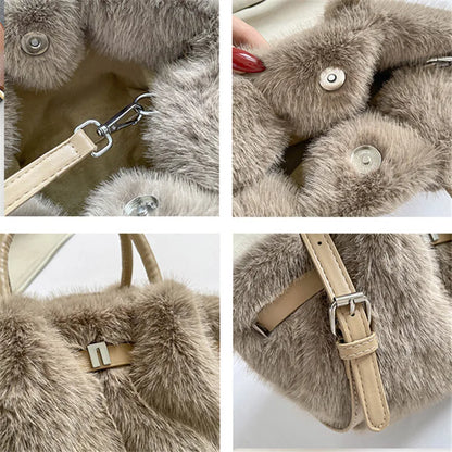 Faux Mink Fur Plush Tote Bag for Women