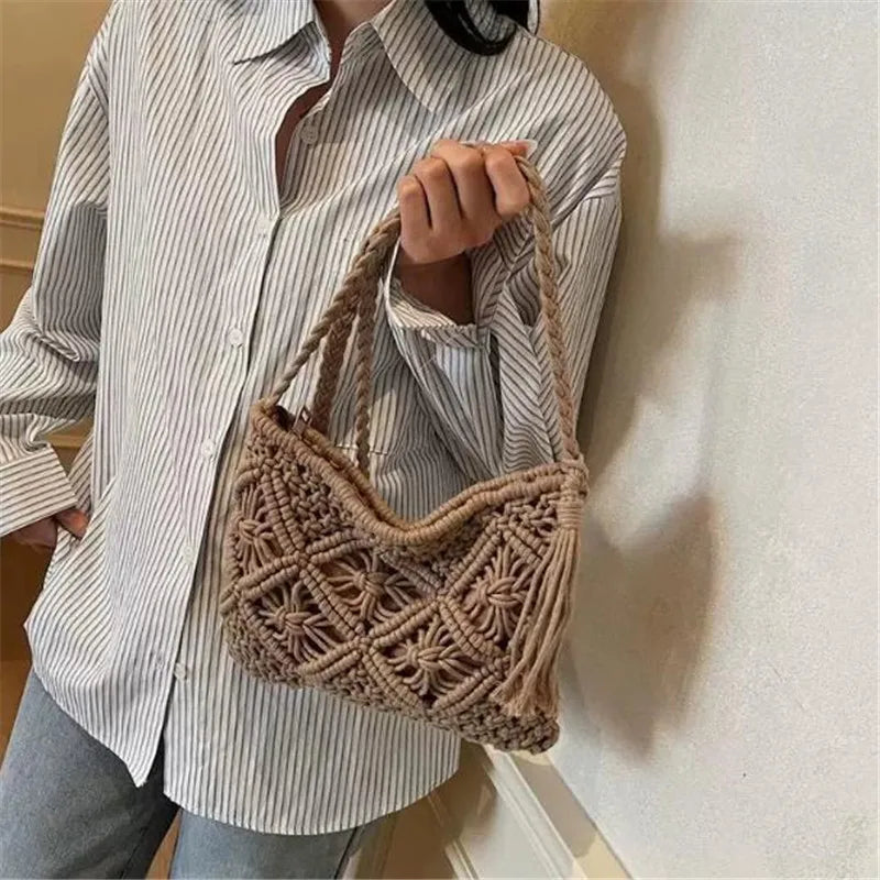 Crochet Woven Boho Shoulder Bag – Lightweight Crossbody