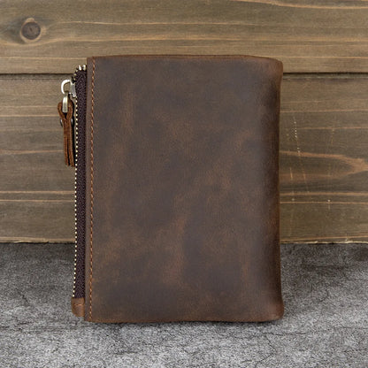 Genuine Leather Vertical Cowhide Casual Bag Crazy Horse Leather Men S Short Wallet