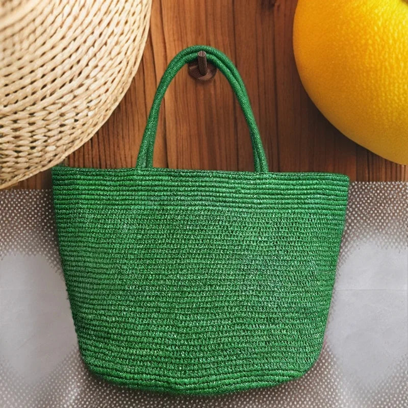 Summer Women S Raffia Hand Woven Tote Bag Simple Handbag Shoulder Perfect Vacation Beach Day Seaside