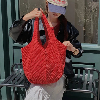 Crochet Woven Tote Bag – Lightweight Women's Beach Shoulder Handbag