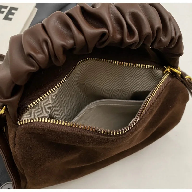 Suede Mini Crossbody Bag – Ruched Handle Shoulder Bag for Women