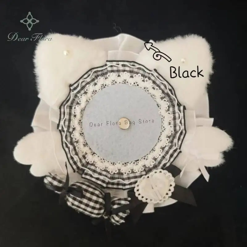 Cat Ear Badge Holder for Itabag – Handmade Lace Flower Wings Pin Tray