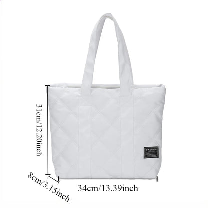 Large Quilted Nylon Tote Bag – Lightweight Women's Shoulder Handbag