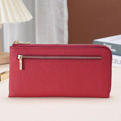 Thin Light Zipper Wallet Leather Women S Wallet Long Rfid Anti-Theft Brush