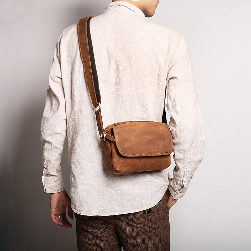 Crazy Horse Leather Retro Men S Shoulder Bag Women Diagonal Cross Large Capacity Ipad Storage