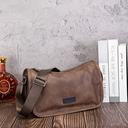 Men S Pu Leather Single-Shoulder Bag Simple Fashionable Square Crossbody Bag Young Cyclists