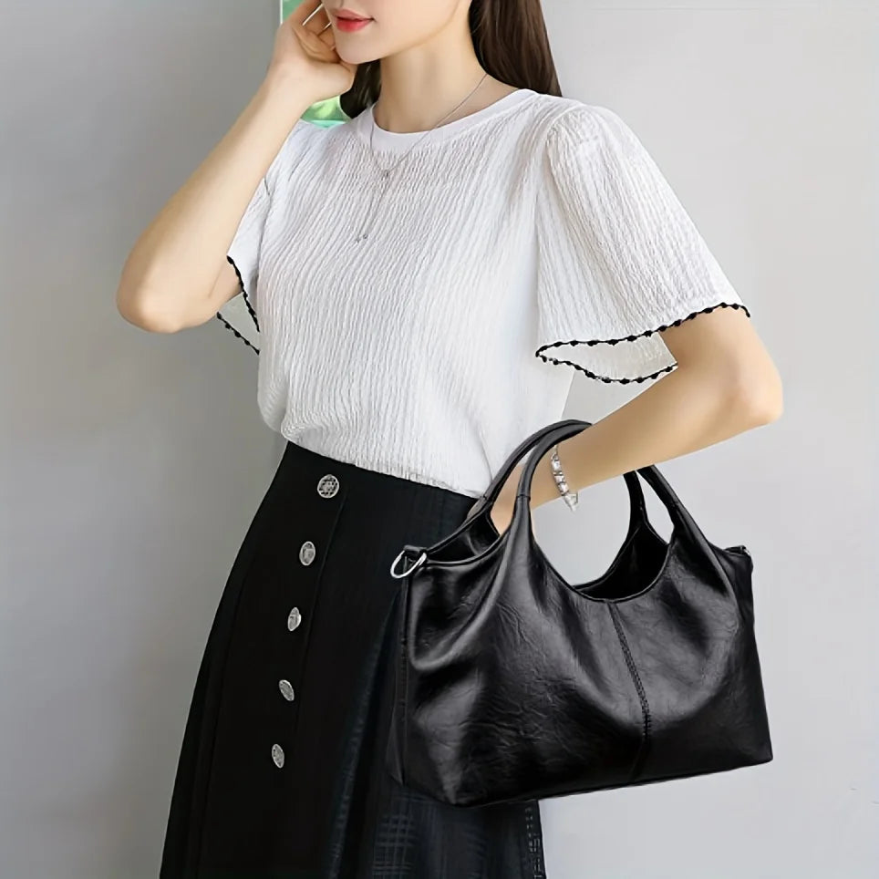 Large Capacity Leather Shoulder Bag – Women's Elegant Handbag