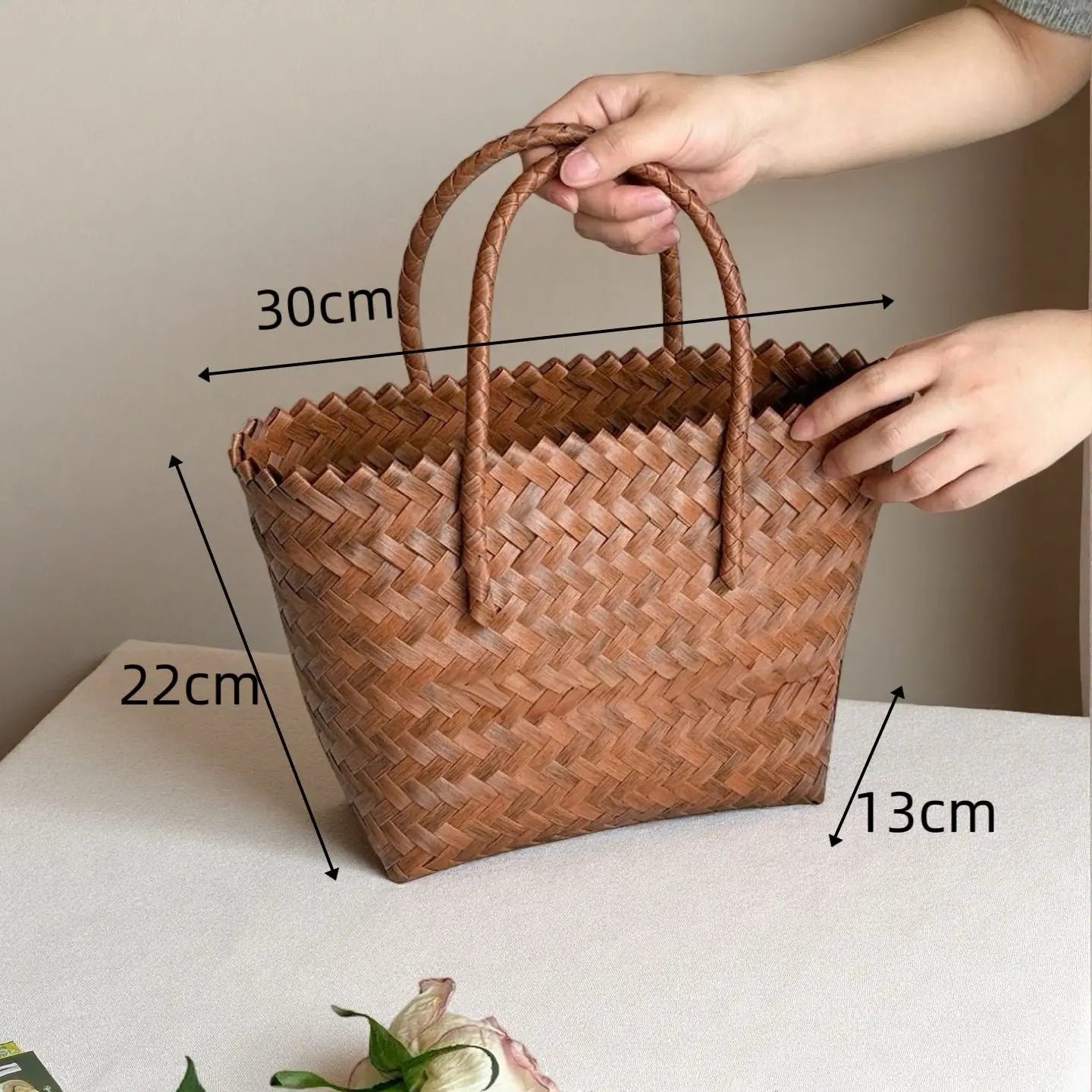 Handwoven Straw Tote Bags Multi Size Natural Woven Basket Bag Handbag Bamboo Handles Women Bohemian
