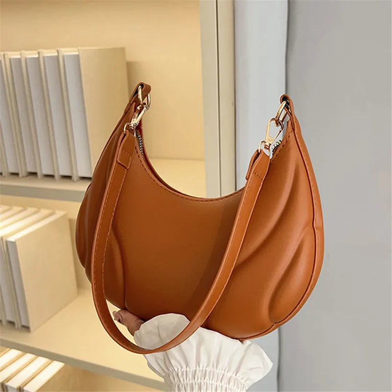 Shoulder Hobo Bag – Chic Crescent Handbag with Gold Hardware