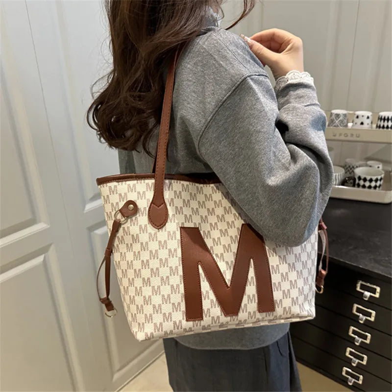 Monogram Tote Bag Set – Large Shoulder Bag with Mini Pouch