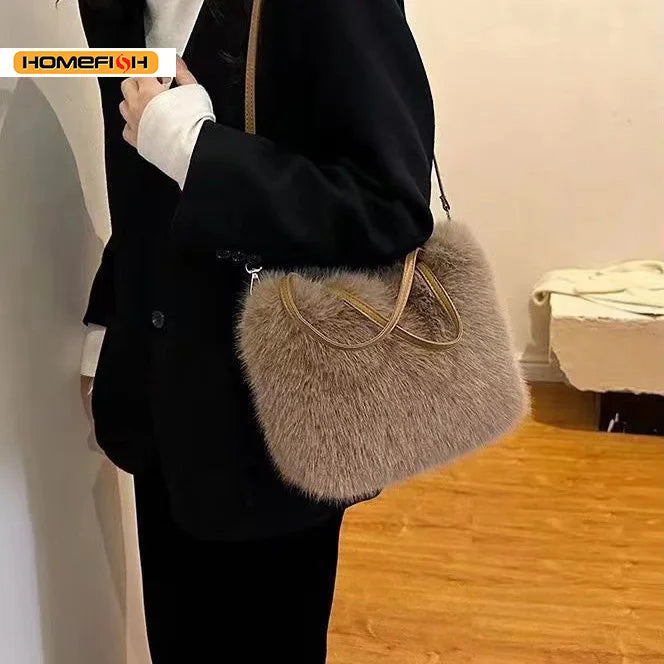 Homefish Autumn Winter Plush Furry Bag Large Capacity Crossbody Shoulder Handbag Women