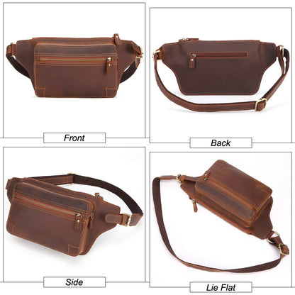 Crazy Horse Leather Storage Load-Reducing Single-Shoulder Crossbody Bag Genuine Leather Adjustable