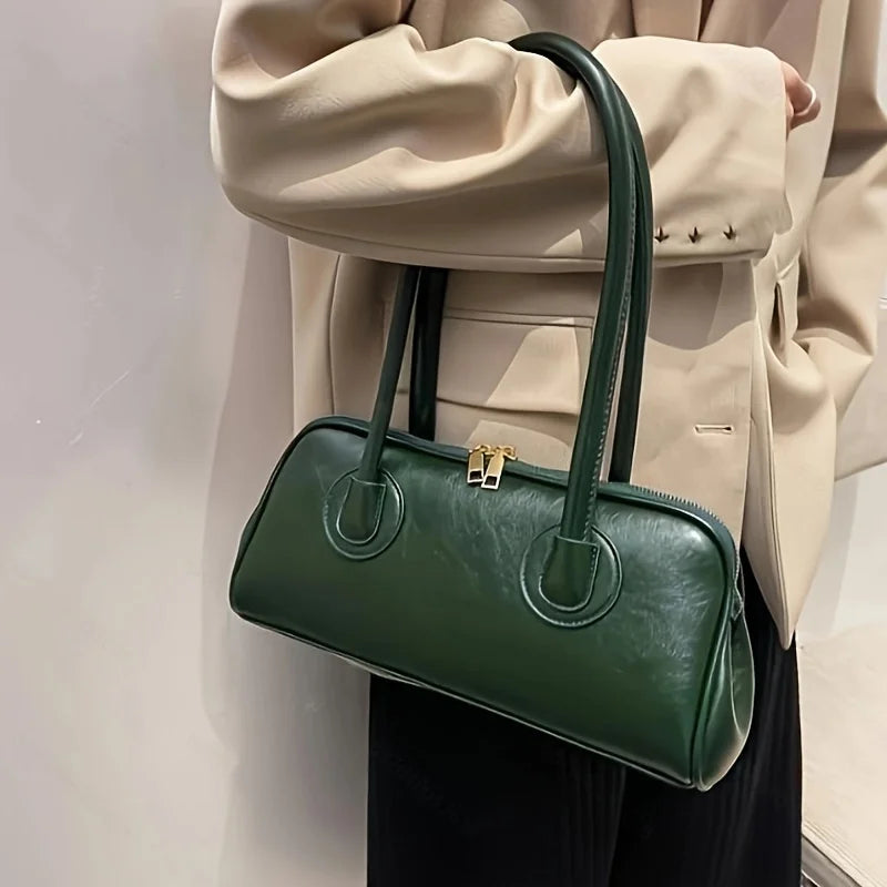 Faux Leather Shoulder Bag – Elegant Women's Handbag with Stitching Detail
