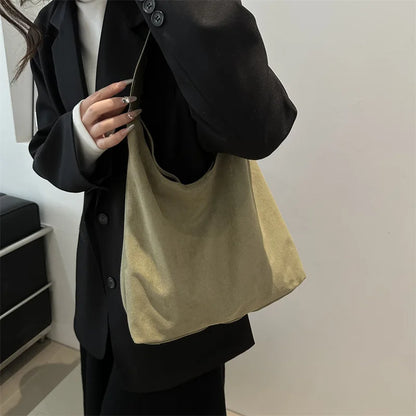 Faux Suede Women S Bag Simple Large Capacity Korean Version Trendy Casual Shoulder Armpit Bag Pure