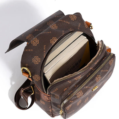 Women's Printed Leather Backpack Anti-Theft Elegant Bag