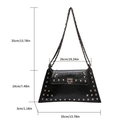 Rivet Chain Shoulder Bag Vintage Studded Leather Purse