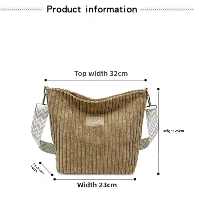 Corduroy Crossbody Bag with Wide Boho Strap