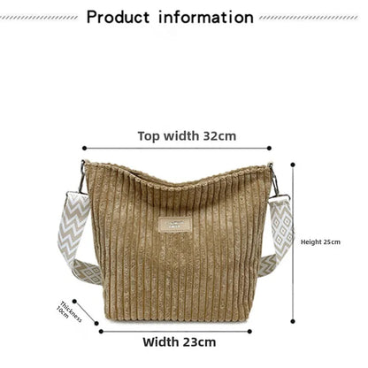 Corduroy Crossbody Bag with Wide Boho Strap