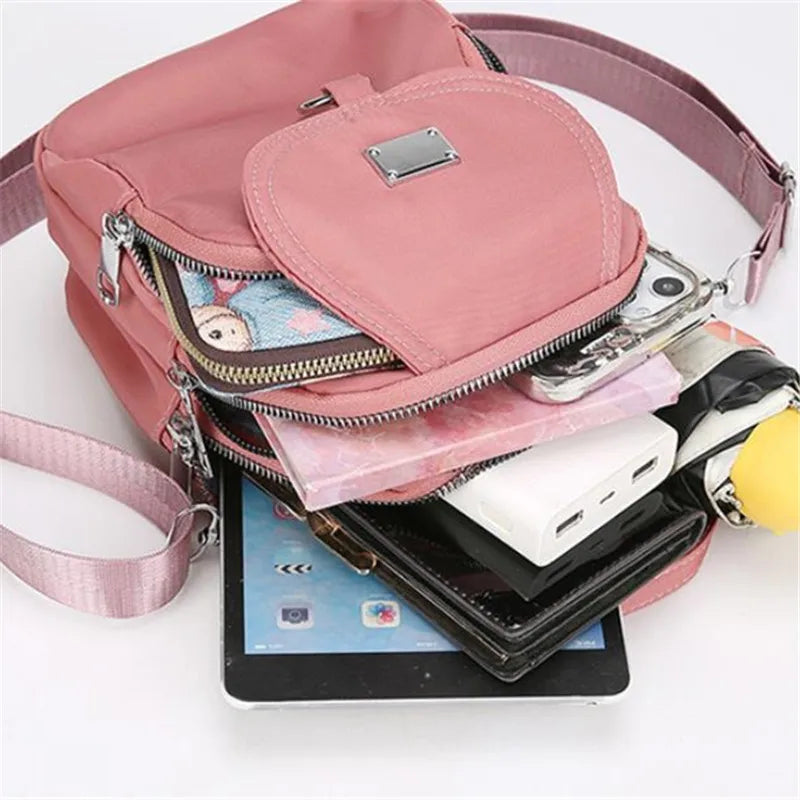 Mini Crossbody Bag for Women – Lightweight Nylon Multi-Zip Shoulder Purse