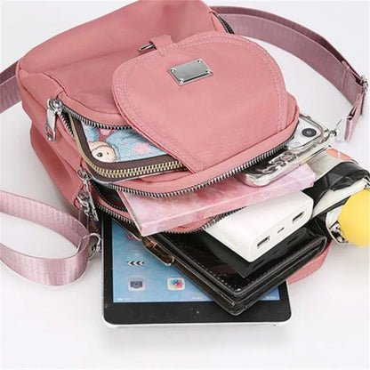 Mini Crossbody Bag for Women – Lightweight Nylon Multi-Zip Shoulder Purse