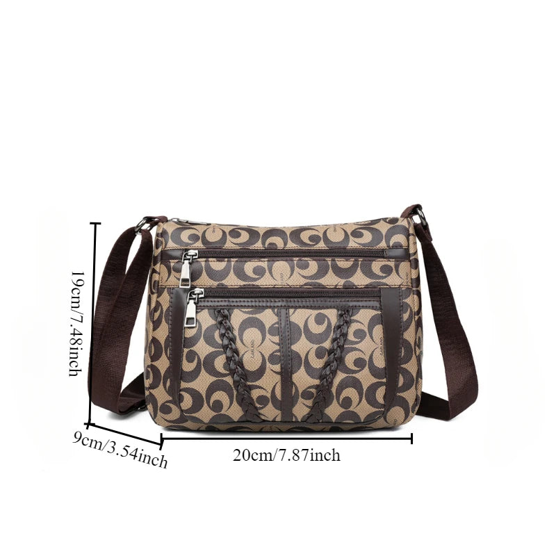 Monogram Print Crossbody Shoulder Bag – Women's PU Leather Handbag