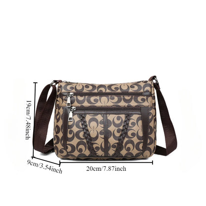 Monogram Print Crossbody Shoulder Bag – Women's PU Leather Handbag