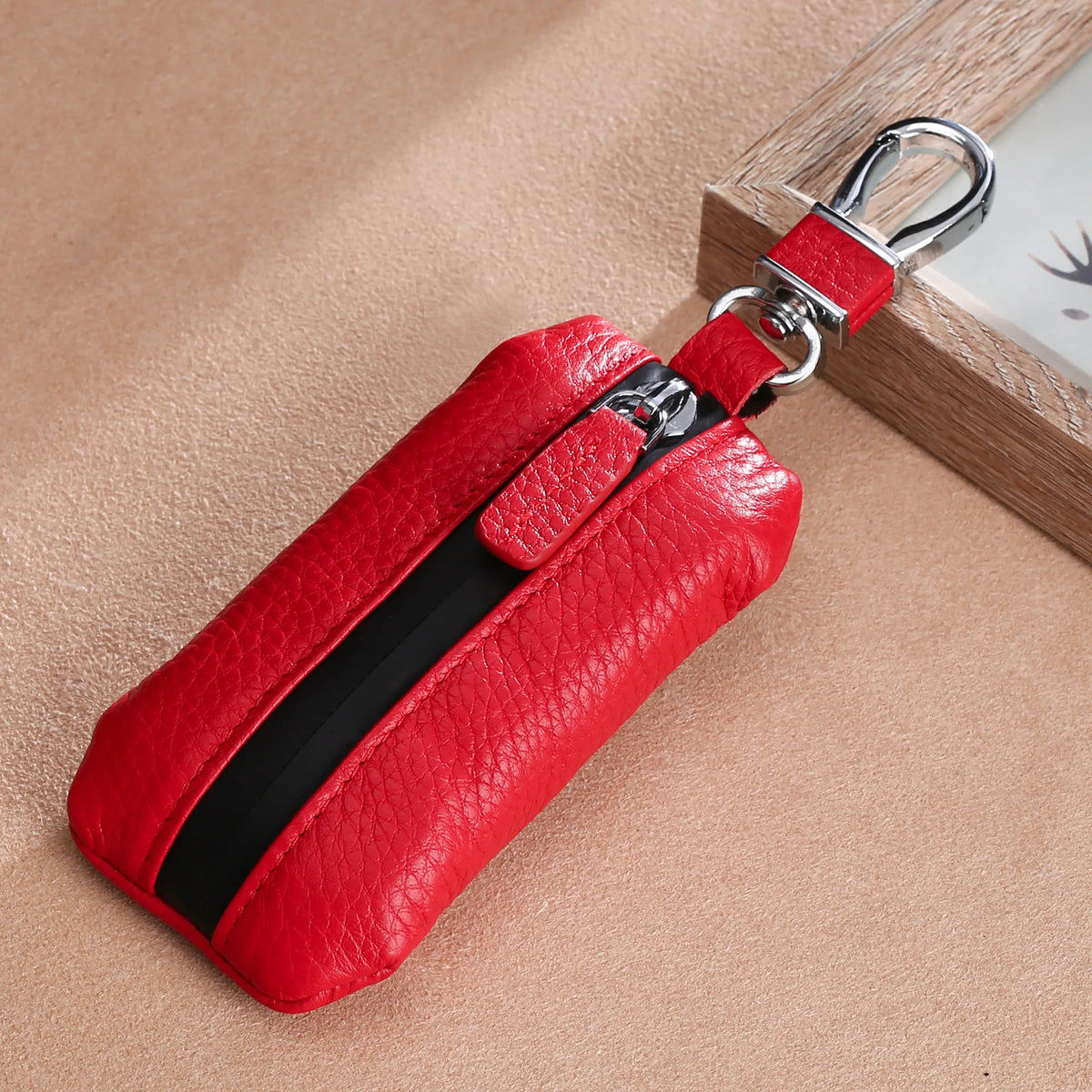 Genuine Leather Car Key Case Cowhide Lychee Pattern Universal Car Key Cover - Waterproof