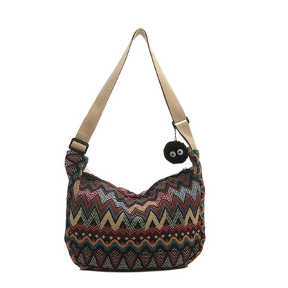 Boho Half Moon Crossbody Bag – Handwoven Colorful Pattern Shoulder Purse
