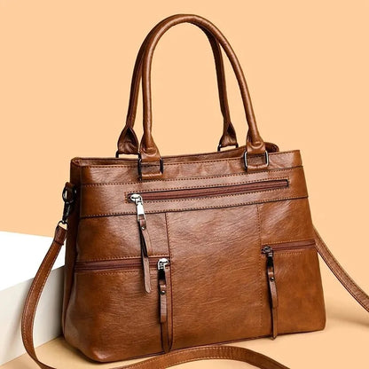 Leather Tote Bag for Women – Multi-Pocket Shoulder & Crossbody Handbag