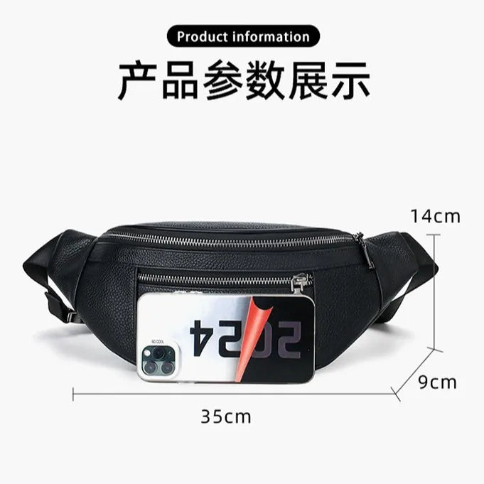 Leather Men S Business Commuting Waist Bag Head Layer Cowhine - Sense Large Capacity Chest