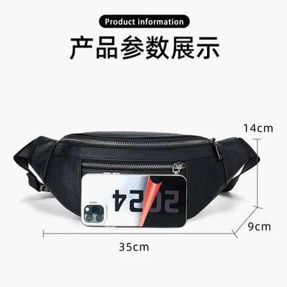 Leather Men S Business Commuting Waist Bag Head Layer Cowhine - Sense Large Capacity Chest