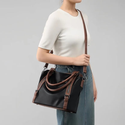 Faux Leather Tote Bag – Multi-Zipper Shoulder Handbag for Women