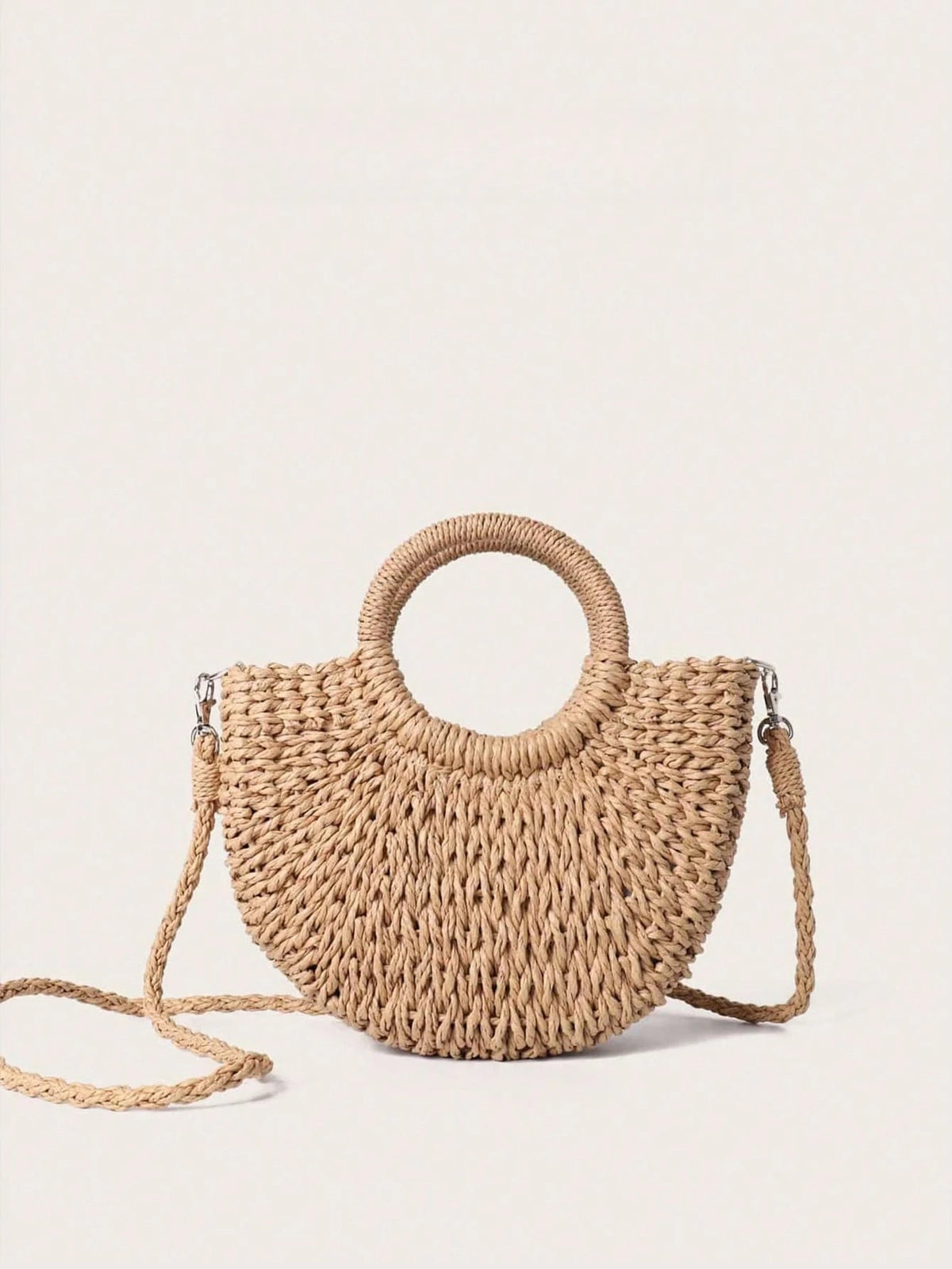 Forest Style Handmade Straw Woven Handbag Half Circle Beach Diagonal Cross Bag Bohemianstyle