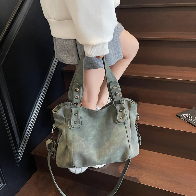 Vintage Tote Bag with Top Handle & Detachable Crossbody Strap